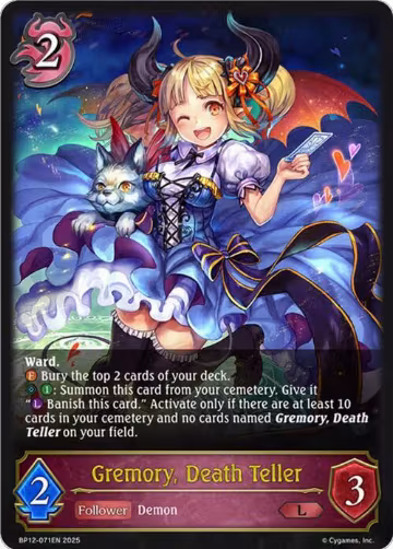 Gremory, Death Teller (BP12-071EN), Worldreaver’s Descent — Shadowverse card price