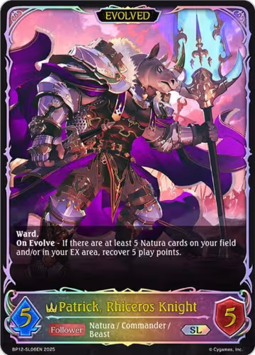 Patrick, Rhiceros Knight (Evolved) (SL) (BP12-SL06EN), Worldreaver’s Descent — Shadowverse card price