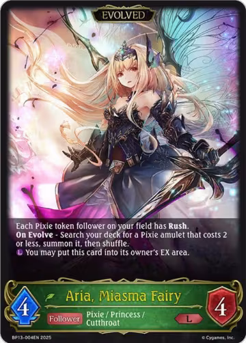 Aria, Miasma Fairy (Evolved) (BP13-004EN), Dominion of Darkness — Shadowverse card price