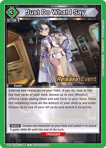 Just Do What I Say (UEPR/NIK-1-099), GODDESS OF VICTORY: NIKKE Release Event Cards — Union Arena card price