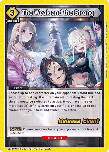 The Weak and the Strong (UEPR/NIK-1-033), GODDESS OF VICTORY: NIKKE Release Event Cards — Union Arena card price