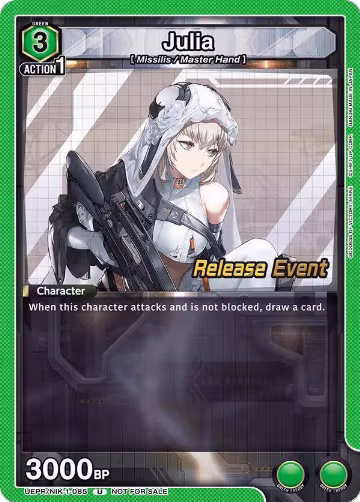 Julia (UEPR/NIK-1-085), GODDESS OF VICTORY: NIKKE Release Event Cards — Union Arena card price