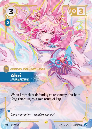 Ahri, Inquisitive (Overnumbered) (227/221), Spiritforged — Riftbound card price