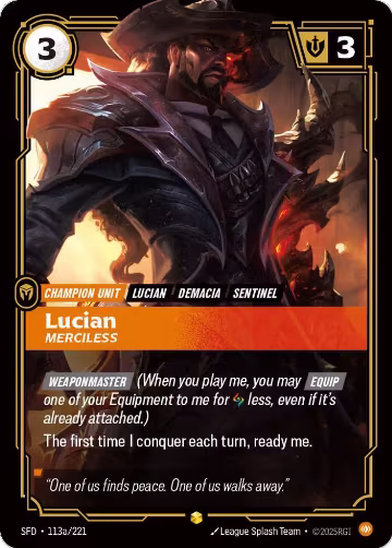 Lucian, Merciless (Alternate Art) (113a/221), Spiritforged — Riftbound card price