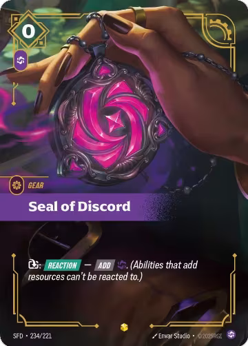 Seal of Discord (Overnumbered) (234/221), Spiritforged — Riftbound card price