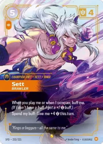 Sett, Brawler (Overnumbered) (232/221), Spiritforged — Riftbound card price