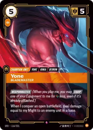 Yone, Blademaster (116/221), Spiritforged — Riftbound card price