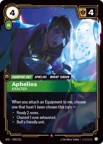 Aphelios, Exalted (049/221), Spiritforged — Riftbound card price