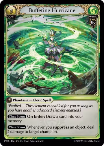 Buffeting Hurricane (Curio Foil) (136), Phantom Monarchs — Grand Archive card price