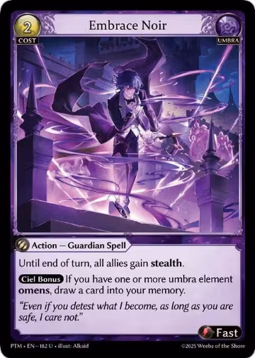 Embrace Noir (Curio Foil) (182), Phantom Monarchs — Grand Archive card price