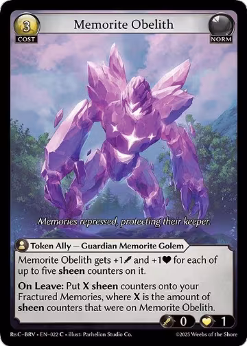 Memorite Obelith (022), Merlin Re: Collection, Brilliant Vestige — Grand Archive card price