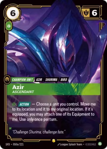 Azir, Ascendant (Alternate Art) (050a/221), Spiritforged — Riftbound card price