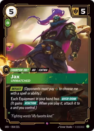 Jax, Unmatched (054/221), Spiritforged — Riftbound card price