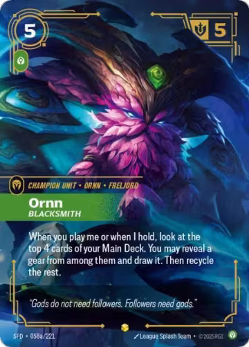 Ornn, Blacksmith (Alternate Art) (058a/221), Spiritforged — Riftbound card price