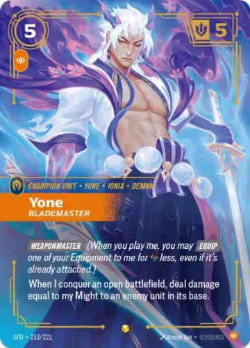 Yone, Blademaster (Overnumbered) (233/221), Spiritforged — Riftbound card price