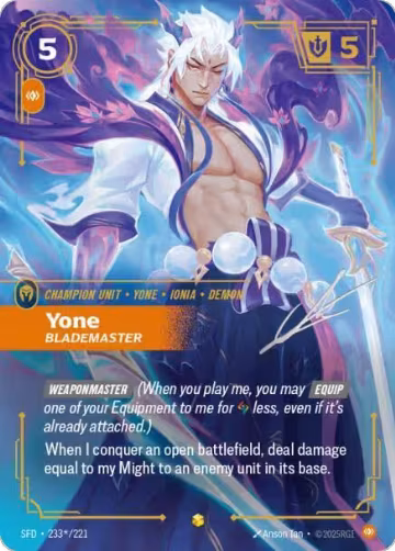 Yone, Blademaster (Signature) (233*/221), Spiritforged — Riftbound card price