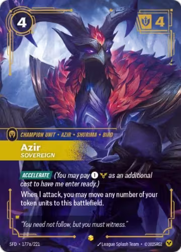 Azir, Sovereign (Alternate Art) (177a/221), Spiritforged — Riftbound card price