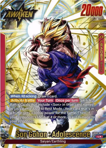 Son Gohan : Adolescence - FB08-001 (Alternate Art) (FB08-001), Saiyan's Pride — DB Fusion card price