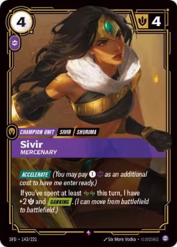 Sivir, Mercenary (143/221), Spiritforged — Riftbound card price