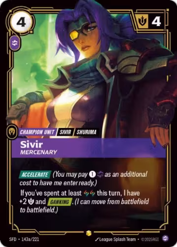 Sivir, Mercenary (Alternate Art) (143a/221), Spiritforged — Riftbound card price