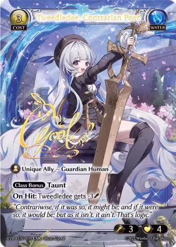 Tweedledee, Contrarian Poet (CSR) (128), Promotional Cards — Grand Archive card price