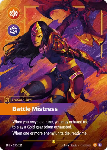 Sivir, Battle Mistress (Overnumbered) (250/221), Spiritforged — Riftbound card price