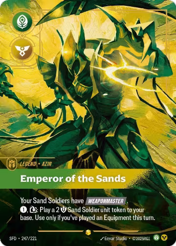 Azir, Emperor of the Sands (Overnumbered) (247/221), Spiritforged — Riftbound card price