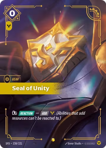 Seal of Unity (Overnumbered) (238/221), Spiritforged — Riftbound card price