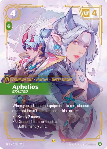 Aphelios, Exalted (Signature) (224*/221), Spiritforged — Riftbound card price