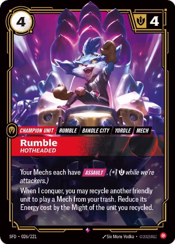 Rumble, Hotheaded (026/221), Spiritforged — Riftbound card price