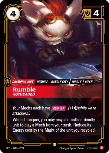 Rumble, Hotheaded (Alternate Art) (026a/221), Spiritforged — Riftbound card price