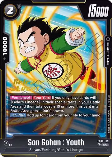 Son Gohan : Youth - FB08-109 (FB08-109), Saiyan's Pride Release Event Cards — DB Fusion card price