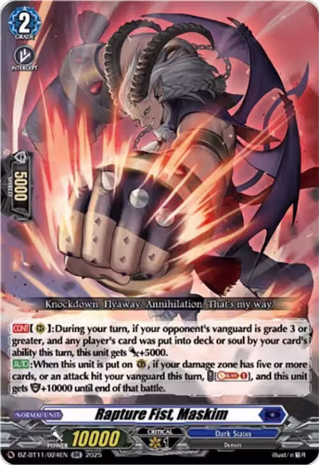Rapture Fist, Maskim (DZ-BT11/024EN), DZ-BT11: Symphony of Might & Bloom — Vanguard card price
