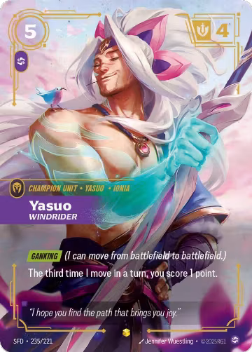 Yasuo, Windrider (Overnumbered) (235/221), Spiritforged — Riftbound card price