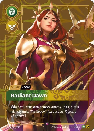 Leona, Radiant Dawn (Metal) (Best Of) (261/298), Riftbound Organized Play Promotional Cards — Riftbound card price