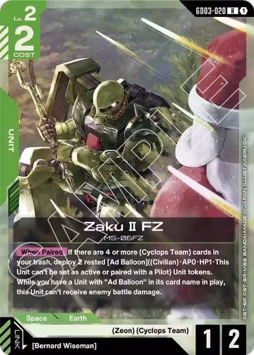 Zaku II FZ (GD03-020), Steel Requiem — Gundam card price