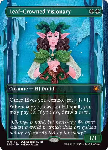 Leaf-Crowned Visionary (Borderless) (140), Special Guests — Magic card price