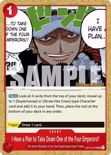 I Have a Plan to Take Down One of the Four Emperors!! (OP14-019), The Azure Sea's Seven Release Event Cards — One Piece card price