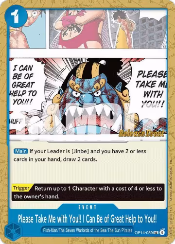 Please Take Me with You!! I Can Be of Great Help to You!! (OP14-059), The Azure Sea's Seven Release Event Cards — One Piece card price