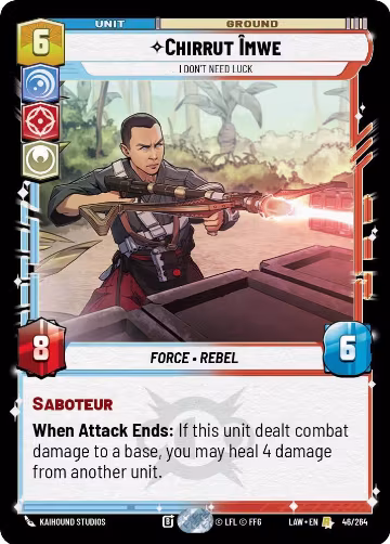 Chirrut Îmwe - I Don't Need Luck (46/264), A Lawless Time — Star Wars card price