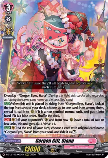 Gorgon Gift, Siana (DZ-LBT02/003EN), DZ-LBT02: Lyrical Monasterio Season of Wonders — Vanguard card price