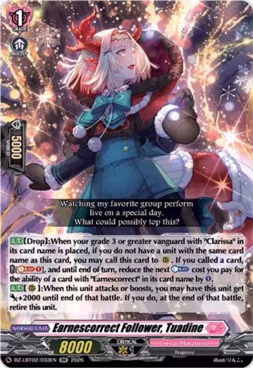 Earnescorrect Follower, Tuadine (DZ-LBT02/033EN), DZ-LBT02: Lyrical Monasterio Season of Wonders — Vanguard card price