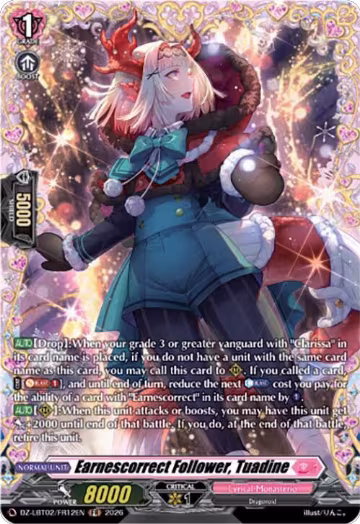 Earnescorrect Follower, Tuadine (FR) (DZ-LBT02/FR12EN), DZ-LBT02: Lyrical Monasterio Season of Wonders — Vanguard card price