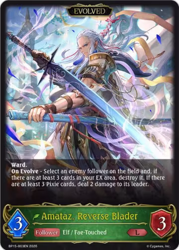 Amataz, Reverse Blader (Evolved) (BP15-003EN), Trial of the Omens — Shadowverse card price