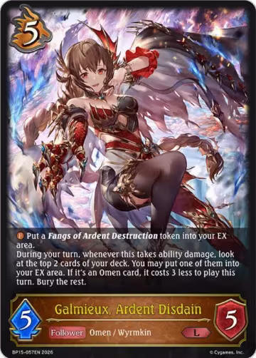 Galmieux, Ardent Disdain (BP15-057EN), Trial of the Omens — Shadowverse card price