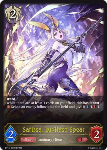Sarissa, Luxflash Spear (BP15-097EN), Trial of the Omens — Shadowverse card price