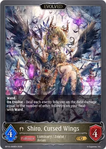 Shiro, Cursed Wings (Evolved) (BP15-099EN), Trial of the Omens — Shadowverse card price