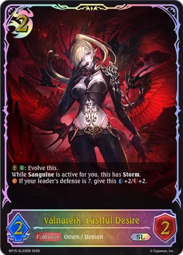 Valnareik, Lustful Desire (SL) (BP15-SL20EN), Trial of the Omens — Shadowverse card price