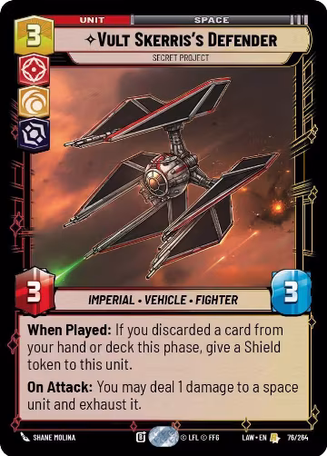Vult Skerris's Defender - Secret Project (76/264), A Lawless Time — Star Wars card price