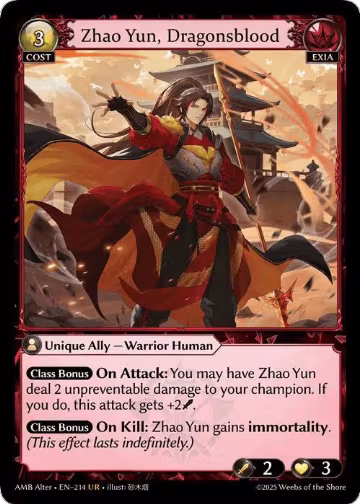Zhao Yun, Dragonsblood (214), Mortal Ambition Alter Edition — Grand Archive card price